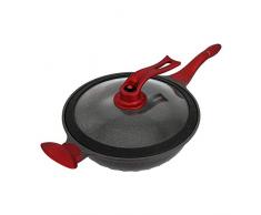 RATIO Wok, Pfanne, gehärteter Glasdeckel, Kratzfeste Beschichtung, Wok-Antihaft-Bratpfanne, rauchfreier Topf, Suppentopf, für Gasherd Induktionsherd Elektro-Keramikherd Halogenofen-Chinesered