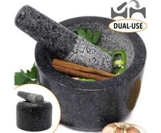 Ezo.Home Granitstößel und Mörser, groß, wendbar, doppelseitig, ideal zum Schleifen von Paste, Stößeln von Gewürzen und als Pillenzerkleinerer, Naturstein