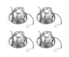 Stonges Teekanne Tee Infuser Edelstahl Loose Leaf Teesieb Filter mit Ketten und Drip Trays Sieb Filter Infuser für Tee Tassen, Tassen (4)
