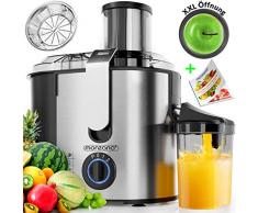 Monzana Entsafter Obst Gemüse Edelstahl max. 1100W große 85mm Einfüllöffnung inkl. Reinigungsbürste Rezeptheft Saftbehälter 3 Geschwindigkeitsstufen