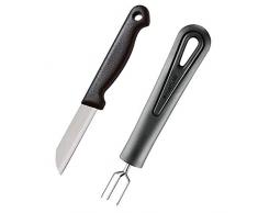 Pellkartoffelgabel-/Messer-Set Kartoffelspieß Schälmesser, 2tlg. Set (Gabel und Messer), Edelstahl/Kunststoff, ca. 15.5 cm, schwarz