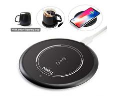 FEIGO Tassenwärmer 2 IN 1 Wireless Charger USB Kaffeewärmer Automatischer Schwerkraftschalter Getränkewärmer mit Keramiktasse für Tee, Kaffee, Milch, Büro, Zuhause, PC, Notebook