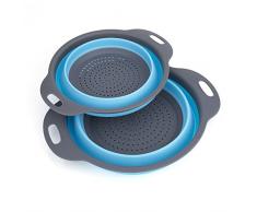 Faltbarer Seiher, Diealles 2 Stück Faltbare Abtropfsieb Silikon Faltbarer Nudelsieb Faltbar Silikon Filter Gemüse Frucht Korb Für Küchenzubehör Set (Blau)