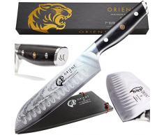 Damastmesser Santoku 18cm Profi Kochmesser Japanischem Damaststahl - AUS10, Küchenmesser 67-Lagiges Professionelles Damastmesser - Scharfes Damast Messer mit Klingenschutz & Reinigungstuch