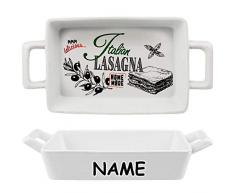 alles-meine.de GmbH 2 TLG. Set _ kleine Auflaufformen / Ofenformen - Italian Lasagne - inkl. Name - Porzellan / Keramik - rechteckig / eckig weiß - 15 cm - Gratinformen - Lasagne..