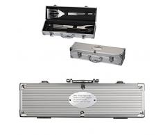 Grillkoffer aus Metall mit Gravur / mit Grillzange, Fleischwender und Grillgabel