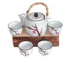 AAF Nommel ®. Teeset Kirschblüte - Sakura - aus Keramik Weiss 5 TLG. im Geschenkkarton Nr. 112