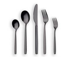 Berglander 30 Stück Titanium schwarz plattiert Besteck, 30 Stück schwarz Besteck Set, schwarz Besteck Set, Service für 6 (glänzend schwarz)