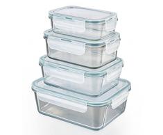 GOURMETmaxx Glas-Frischhaltedosen klick-it 8 TLG. | Spülmaschinen- Mikrowellen- und Gefrierschrankgeeignet | Deckel BPA-frei mit Silikon Dichtungsring und 4-Fach-klick-Verschluss [smaragdgreen]