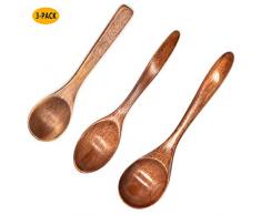 Yueser Holzlöffel, 3 Stück Natürlich Umweltfreundliche Handgemacht Holz Suppenlöffel für Kaffee-Tee-Honig Kuchen Dessert,Küchenzubehör DREI Größen