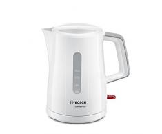 Bosch TWK3A051 CompactClass kabelloser Wasserkocher, schnelles Aufheizen, Wasserstandsanzeige beidseitig, Überhitzungsschutz, 1 L, 2400 W, weiß