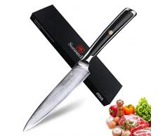 Sunnecko Allzweckmesser - 13cm Damastmesser Scharfes Universalmesser Japanischer VG-10 Cored & 73-Schichten Damaststahl Klinge & G10 Griff für Haushaltsküchen - Elite Series.