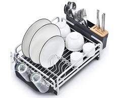 Kingrack abtropfgestell,geschirrabtropfgestell aluminium,geschirrkorb mit becherhalter,Besteckhalterkorb,geschirrabtropfer Anti-Rost,geschirrablage für küche arbeitsplatte,geschirr abtropfgitter groß