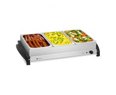Royal Catering RCHP-400/3 Buffetwärmer Warmhalteplatte Speisenwärmer (3 x 2 L, 400 W, 45–85 °C, Acrylglasdeckel, Edelstahl)