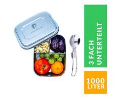 Alpin Loacker Edelstahl Lunchbox für Kinder und Erwachsene mit Faltgöffel Brotdose, Brotbox, Vesperbox, Vesperdose mit Fächern, Trennwand | Bento Box für Kinder