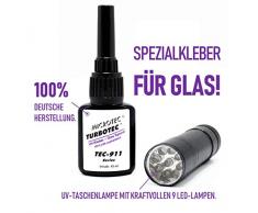 Microtec® Turbotec 911 Glas Spezial UV-Kleber - das Original | extra stark für Glas/Metall | 10g | mit UV-Taschenlampe | lichthärtender und transparenter Klebstoff | Qualitätsprodukt aus Deutschland