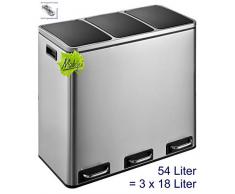 Made for us 54 L Edelstahl Tret-Abfalleimer 3x18 L Mülleimer 3-Fach Mülltrennung 3er Müll-Trennsystem 48 Liter Abfallsammler zur Abfall-Trennung Pedal-Treteimer original