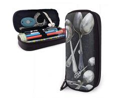 Pu Leder Bleistiftbeutel, Silberlöffel Aufbewahrungsmarker Etui Stifthalter, Briefpapier Organizer Bleistiftbeutel