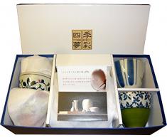 Teeschalen Set GOSHU 5 japanische Porzellan Teetassen mit Untertassen in Geschenkbox Ø 8,5 cm, H 7,5 cm