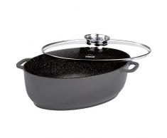STONELINE Gourmet 38 x 26cm, oval, mit Aroma-Glasdeckel, induktionsgeeignet Bräter, Aluguss, Grau, 38 cm, 2-Einheiten