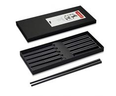 AOOSY 5-Paar Fiberglas Spülmaschinenfeste Essstäbchen, japanische Essstäbchen Wiederverwendbare Legierung Schwarze Essstäbchen Schwarzes Sushi rutschfeste Essstäbchen Set