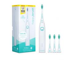 happybrush® Elektrische Schallzahnbürste Refurbished | B-Ware Elektrische Zahnbürste Schall VIBE 3 Weiß mit 4 Aufsteckbürsten