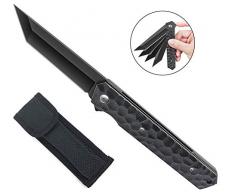 AUBEY Tanto Klappmesser Outdoor Einhandmesser Angel Survival Messer Scharf Jagdmesser EDC Pocket Knife mit Gürtelclip Glasbrecher (Schwarz Tanto)