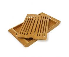 Relaxdays Brotschneidebrett aus Bambus H x B x T: ca. 3 x 37 x 21,5 cm Schneidebrett mit Krümelfach zur leichten Reinigung Brotbrett mit herausnehmbarem Krümelgitter messerschonendes Holzbrett, natur