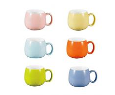 Panbado Kaffeetasse aus Porzellan, 6 teilig Set Tassen 375 ml, 5 Zoll Kaffeepott, Bunt