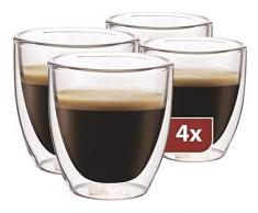 Maxxo Doppelwandige Gläser Espresso Set 4X 80 ml Kaffee Thermogläser mit Schwebe-Effekt beständige Kaffeegläser