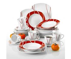 MALACASA, Serie Felisa, Tafelservice 30-TLG Kombiservice Porzellan Geschirrset mit je 6 Kaffeetassen, 6 Untertassen, 6 Dessertteller, 6 Suppenteller und 6 Speiseteller Kaffeeservice für 6 Personen