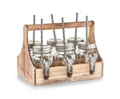Zeller 19747 Trinkgläser-Set, 7-tlg., Glas/Metall/Holz, ca. 29 x 22,5 x 22,1 cm