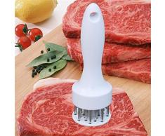 Fleischzartmacher Fleischklopfer, Steaker mit Borsten aus Edelstahl, Fleischstecher mit ergonomischem Griff (Weiß)