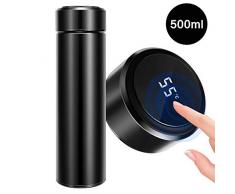 Homealexa Thermosflasche, 500ml Wasserflasche Vakuum Isolierbecher 304 Edelstahl, LED-Touchscreen-Temperaturanzeige, Smart Becher Dichtflasche Ideal für Hitze und Kälte (Schwarz)