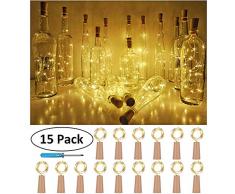 P12cheng Weinstopper-Lichter, 15 Stück, 1 m, 10 LEDs, Kupferdraht, für Weihnachten, Party, Urlaub, Bar, Dekoration warmweiß