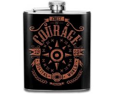 Dig-imon Flachmann mit Wappen von Courage bedruckt, für Taschenflasche, 200 ml, tragbar, Edelstahl