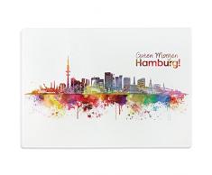 Wandkings Glasschneidebrett Skyline Hamburg - Glasschneideplatte, Schneidebrett aus Glas, Frühstücksbrettchen