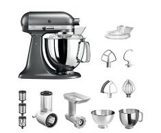 KitchenAid Küchenmaschine Artisan 5KSM175 STARTER PAKET inkl. Gemüseschneider Fleischwolf und Standardzubehör Dein Einstieg in die KitchenAid Welt (Medallion-Silber)