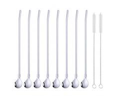 Do Buy 8 Stück Wiederverwendbare Edelstahl Strohhalme Löffel mit 2 Reinigungsbürsten, Trinkhalmlöffel Silber Cocktail Latte Macchiato Löffel Dünn und Langstielige 21,5cm für Longdrink Eiskaffee