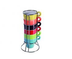 Out of the blue 78/8086 Keramik-Espressotasse, circa 5 x 5 cm, 6-farbig sortiertes Set auf Chromständer