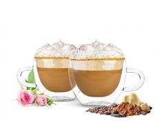 Sendez 4 Doppelwandige Cappuccino Tassen mit Henkel und Löffeln 290ml Kaffeegläser Teegläser Thermogläser Gläser