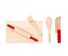 Glow2B Germany Küchenutensilien aus Holz 5-tlg. - Nudelholz - Holzbrett - Pfannenwender - Kochlöffel - Messer