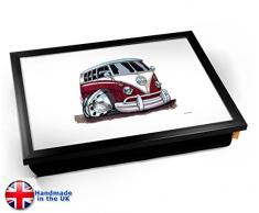 Koolart Purple VW Camper Van Car Illustration Caricature Cushion Lap Tray Kissen Tablett Knietablett Kissentablett - Schwarzer Rahmen