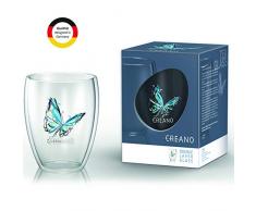 Creano doppelwandiges Tee-Glas, Latte Macchiato, Thermobecher Schmetterling | 250ml in exklusiver Geschenkbox (Blau)