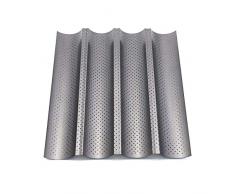 Zilong Baguette-Backblech/Baguetteblech/Baguetteform/Backblech, 4 Mulden mit Antihaftbeschichtung für Backen, 37,8 x 32,7cmx2,5cm, Grau