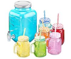 PEARL Trinkgläser: 7-teiliges Servier-Set mit Getränkespender, 6 Gläser, Einmachglas-Look (Party Gläser)