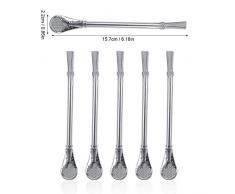 5 x Yerba Mate Trinkhalm Edelstahl Tee Flaschenkürbis Bombilla Trinkhalme gefiltertes Löffel