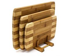 Relaxdays Schneidebretter Set 3 Größen mit Halter Küchenbretter aus Bambus gestreift Brettchen fürs Frühstück in modernem Design im praktischen Brettchenständer pflegeleicht und messerschonend, natur