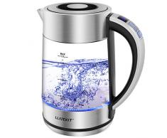 Llivekit Glas Wasserkocher, 1,7 Liter Elektrischer Wasserkessel Einstellbare Temperatur, LED Innenbeleuchtung, Warmhaltefunktion und Trockenlaufschutz, BPA-Frei- 2200W