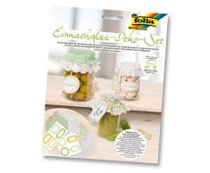 folia 30305 - Einmachglas Dekorationsset, 13 teiliges Set zum Verzieren von Einmachgläsern mit Etiketten, Deckchen und Anhängern in den Farben grün/gelb, zum anschließenden Verschenken